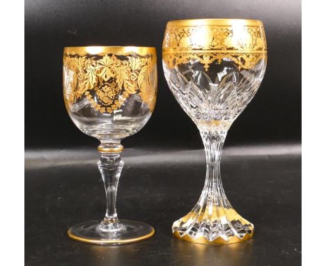 Two De Lamerie Fine Bone China heavily gilded Non Matching Wine Glasses, specially made high end quality item, Made in Englan