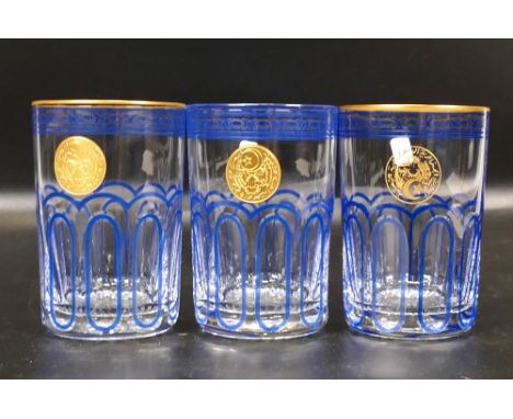 Three De Lamerie Fine Bone China heavily gilded Non Matching Tumblers with Star &amp; Crescent Motif, specially made high end