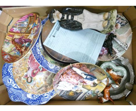 A Mixed Collection of Ceramic Items to include Burslem Pottery Figure, Spode Italian Plate, Wedgwood Sage Jasperware Clubs Pi