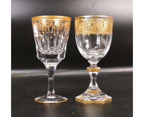 Two De Lamerie Fine Bone China heavily gilded Non Matching Wine Glasses, specially made high end quality item, Made in Englan