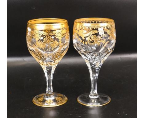 Two De Lamerie Fine Bone China heavily gilded Non Matching Wine Glasses, specially made high end quality item, Made in Englan