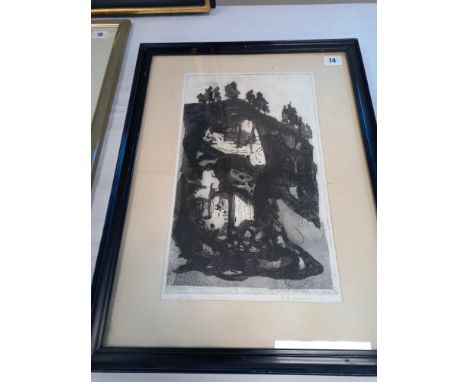 ABSTRACT PRINT MONTGOMERY CASTLE SIGNED RA LUMSDEN 16 X 21