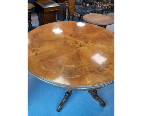 VICTORIAN CIRCULAR BREAKFAST TABLE WITH INLAID FLOWER DECORATION, 47 INCHES DIAMETER