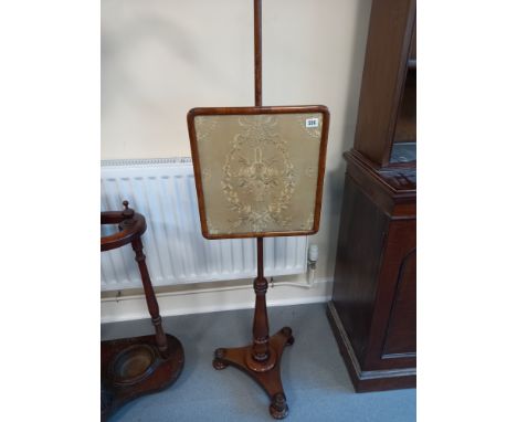 19TH CENTURY MAHOGANY POLE SCREEN EARLY 19TH CENTURY MAHOGANY POLE SCREEN TAPESTRY INSERT, 56 INCHES HIGH
