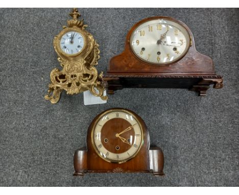 REPRODUCTION FRENCH BRASS MANTLE CLOCK PLUS TWO OTHER MANTLE CLOCKS