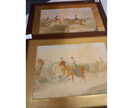 PAIR OF VICTORIAN HUNTING PRINTS, OAK FRAMES 13 X 18 INCH