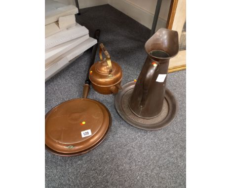 COPPER WARMING PAN, KETTLE, JUG &amp; DISH COPPER WARMING PAN, COPPER KETTLE, JUG &amp; DISH