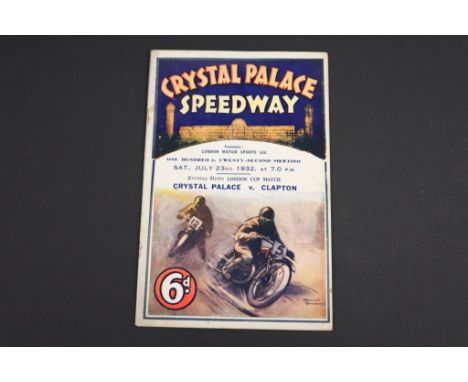 Speedway programme - Crystal Palace v Clapton 23 Jul 1932, results completed in pencil (rusty staples o/w gen gd) (1)