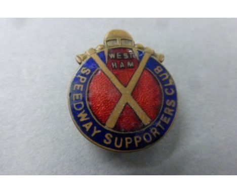 Speedway badge - Pre-war West Ham Supporters Club enamel badge, button hole back (gen gd) (1)