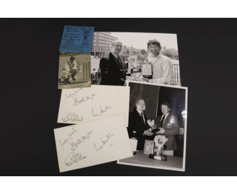 Cricket autographs - Wicket-Keeper of the Year menu cards x2, both signed by Godfrey Evans, Bob Taylor, Len Hutton and 1 othe