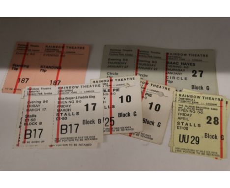 Music - A selection of concert tickets for the Rainbow Theatre, Finsbury Park 1972 to include Alice Cooper x 2, Isaac Hayes x
