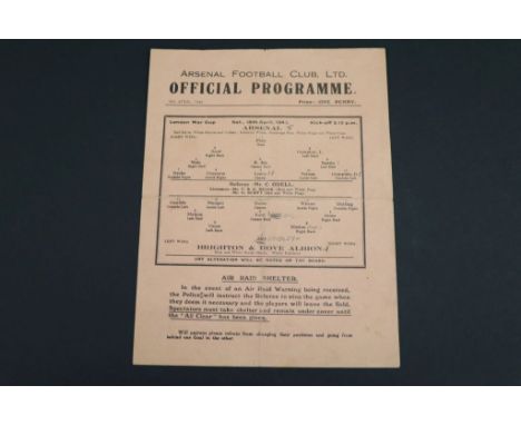 War Time Football - Arsenal v Brighton & Hove Albion single sheet football programme played 18th April 1942 in the London War