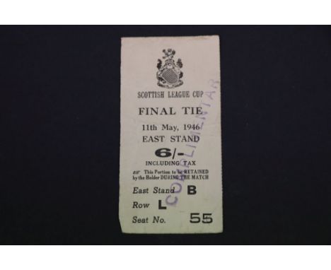 Football ticket - Aberdeen v Rangers Scottish League Cup Final at Hampden 11th May 1946, complimentary ticket, score and scor