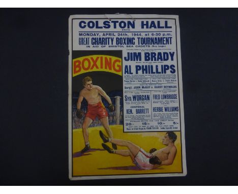 Boxing - Promotional poster, Colston Hall Bristol, Charity event 24 Apr 1944, including Jim Brady v Al Phillips (a few small 