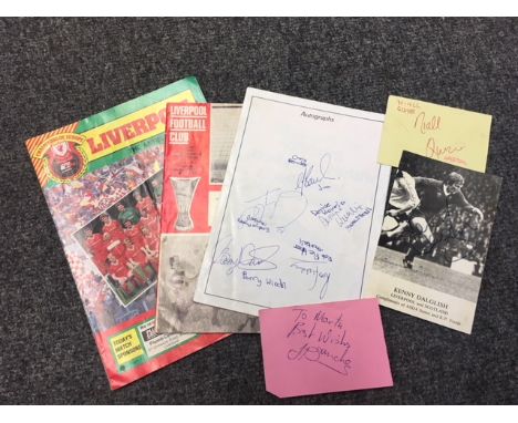 Football memorabilia - Kenny Dalglish signed promo card, Emlyn Hughes signed 1984 souvenir programme (with 4 other sports per