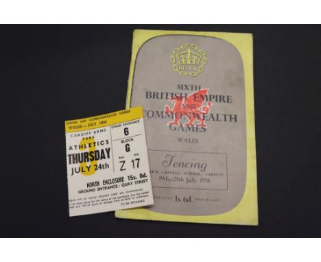 Empire and Commonwealth Games, Cardiff 1958, a programme for the fencing competition and a spectator ticket for athletics 24t