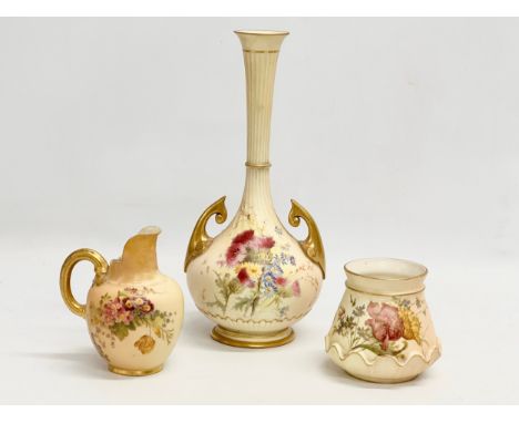 3 pieces of Late 19th Century Royal Worcester ‘Blush Ivory’ vase measures 25cm 