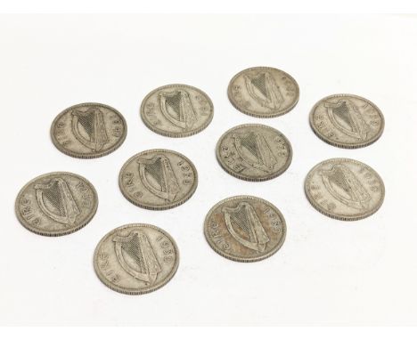 A quantity of 1939 &amp; 1941 Irish silver Half-Crowns. Total weight 140.6g 