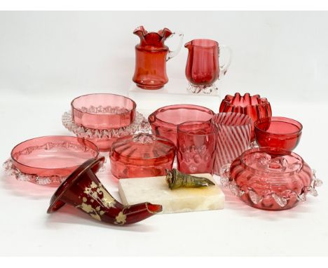 A collection of Victorian Ruby and Cranberry Glass. Damaged. 