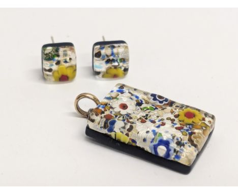A Murano Glass Millefiori pendant and earrings set 