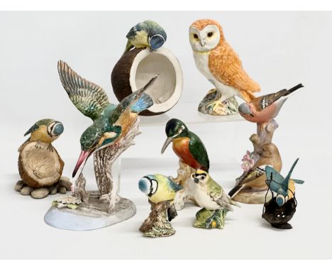 A collection of pottery birds. Beswick x3, Renaissance Kingfisher, Royal Worcester Chaffinches, BFA Scotland, Border Fine Art