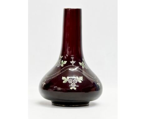 A late 19th century Bohemian hand painted Ruby glass bottle vase. 14x22cm 