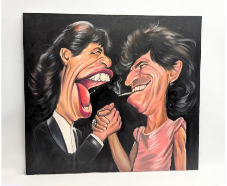 A large oil painting on canvas of Rolling Stones, Mick Jagger and Keith Richards. 89.5x80.5cm 