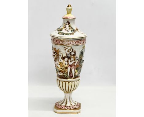 A large R. Capodimonte urn with old. 42cm. With a Chinese vase on stand. 