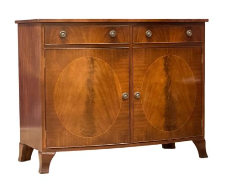 A Georgian style mahogany side cabinet with 2 drawers on splayed bracket feet. 107x50x85cm 