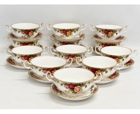 12 Royal Albert ‘Old Country Roses’ soup bowls with 12 saucers. 24 piece. 