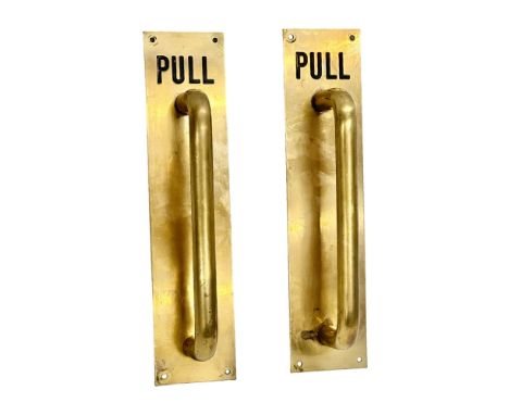 A pair of large vintage brass door pull handles. 30cm 