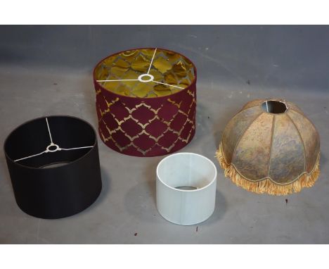 A vintage fringed ceiling lampshade, Diameter 37cm, together with three others (4) 