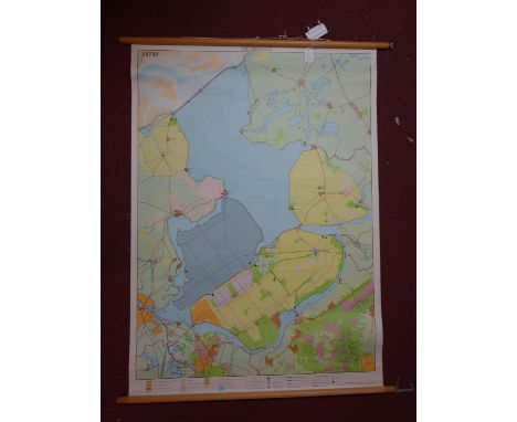 A vintage linen backed school wall map of Ijsselmeer, Netherlands, 138 x 100cm 