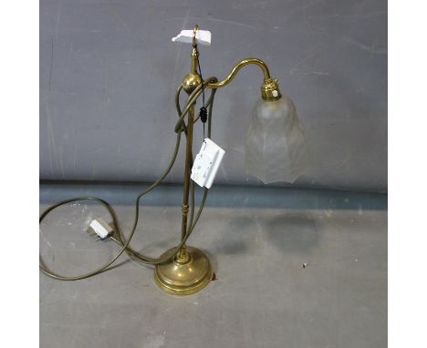 An adjustable brass desk lamp with opaque glass shade H.54cm 