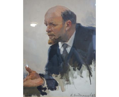 20th century Russian school, Portrait of Lenin, signed in Cyrillic and dated '65 to lower right, oil, framed and glazed, 48 x