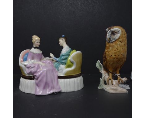 A Royal Doulton figural group of two seated ladies, 'Heart to Heart', marked to base, H.13 W.17 D.12.5cm, and a West German G