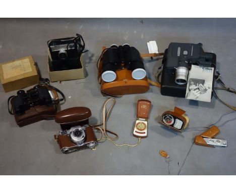 A collection of cameras and accessories, to include retina, zeiss ikopkot, kodak, canon, minox, weston master III, together w