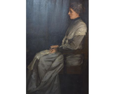 B. Lock, A portrait of a seated lady, possibly American, large oil on canvas, signed and dated 1907 to lower right, inscribed