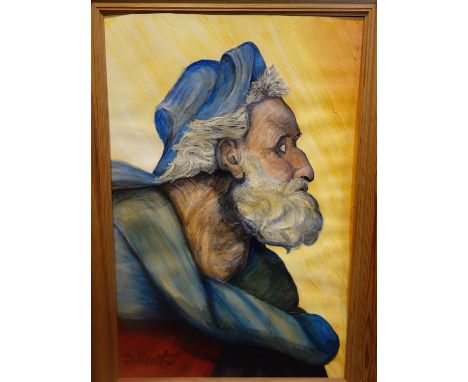 D. Heark, Portrait of an bearded man wearing a blue hat, oil on paper, signed lower left, 74 x 49cm 
