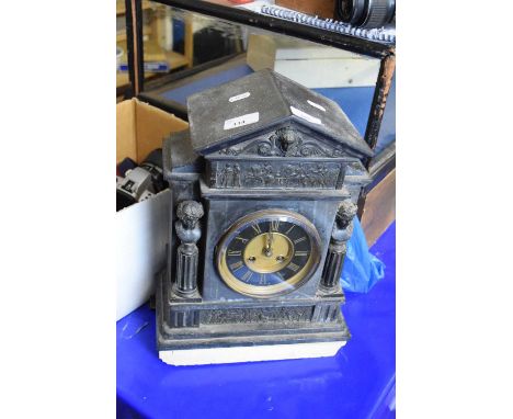 VICTORIAN MANTEL CLOCK IN ARCHITECTURAL BLACK SLATE CASE