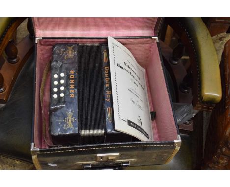 HOHNER DOUBLE RAY BUTTON KEY ACCORDION WITH TRAVEL CASE