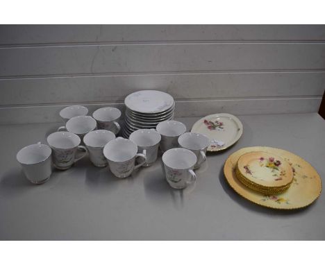 QUANTITY OF ROYAL WORCESTER BLUSH SAUCERS AND ACCOMPANYING PLATES TOGETHER WITH A FURTHER CONTINENTAL FLORAL DECORATED TEA SE