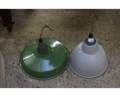TWO ENAMEL FINISH METAL INDUSTRIAL STYLE CEILING LIGHTS