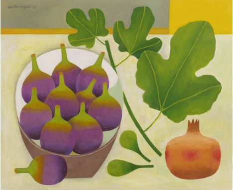 Reg Cartwright (b.1938)Still Life with Figs and Pomegranate, 2012signed and dated (upper left), titled (to reverse)oil on boa