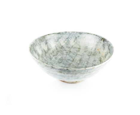 Rupert Spira (b.1960) Large bowlstoneware, with chevron pattern, the interior of the bowl decorated with white handsimpressed