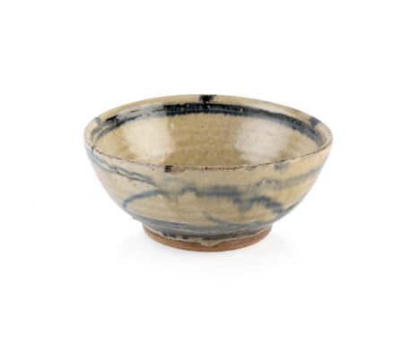 Rupert Spira (b.1960) Bowlgreen ash glaze with blue brushworkimpressed potter's seal mark to the footrim15cm wide x 6cm high.