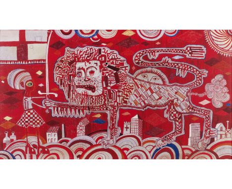 Grayson Perry (b.1960)Sacred Tribalscreenprint on fabric49 x 86cm.