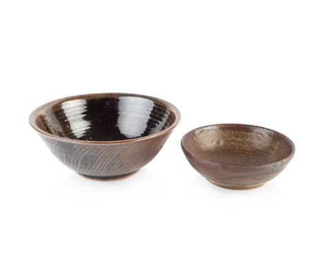 Rupert Spira (b.1960) Tenmoku glazed bowl with incised decoration, unmarkedand another smaller bowl, with impressed potter's 