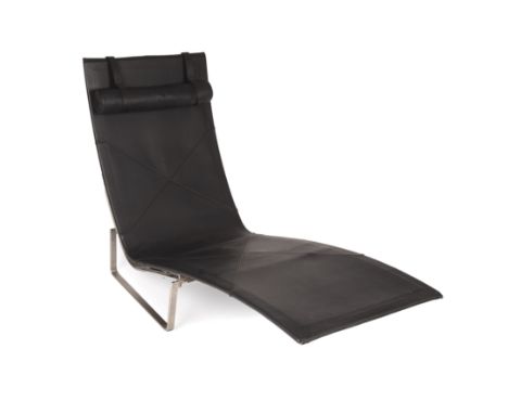 Poul Kjaerholm (1929-1980) for Fritz HansenPK24 lounge chairin black leather with metal frame and basemanufacturer's label an
