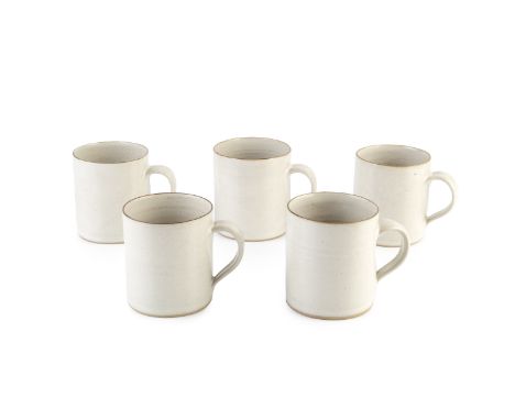 Lucie Rie (1902-1995) Set of five coffee cups or mugswhite glaze with dark rimseach with impressed potter's seal mark to the 